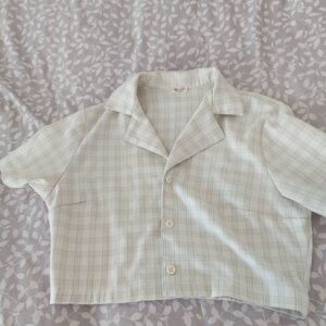 Brandy Melville pink and white plaid button down crop top